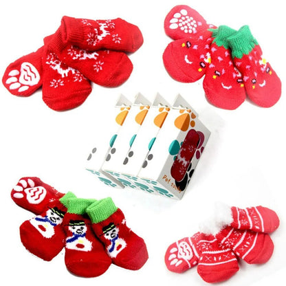 4Pcs Christmas Winter Pet Dog Socks Anti-Slip Knitted Small Dogs Shoes Thick Warm Paw Protector Cute Puppy Cat Indoor Wear Boot - Annie Paw WearShoes &Boots &SocksAnniePaw Wear