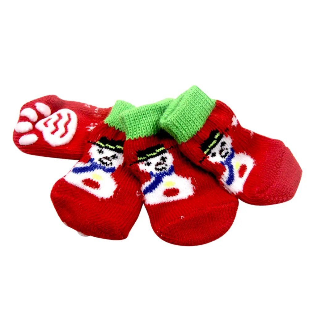 4Pcs Christmas Winter Pet Dog Socks Anti-Slip Knitted Small Dogs Shoes Thick Warm Paw Protector Cute Puppy Cat Indoor Wear Boot - Annie Paw WearShoes &Boots &SocksAnniePaw Wear