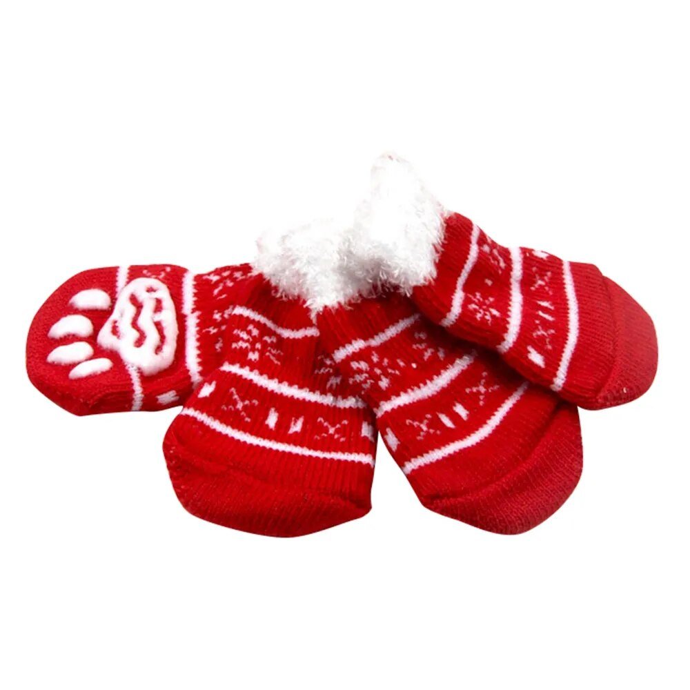 4Pcs Christmas Winter Pet Dog Socks Anti-Slip Knitted Small Dogs Shoes Thick Warm Paw Protector Cute Puppy Cat Indoor Wear Boot - Annie Paw WearShoes &Boots &SocksAnniePaw Wear