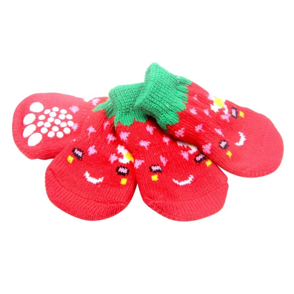 4Pcs Christmas Winter Pet Dog Socks Anti-Slip Knitted Small Dogs Shoes Thick Warm Paw Protector Cute Puppy Cat Indoor Wear Boot - Annie Paw WearShoes &Boots &SocksAnniePaw Wear