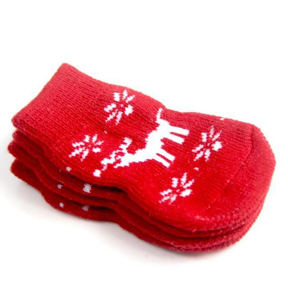 4Pcs Christmas Winter Pet Dog Socks Anti-Slip Knitted Small Dogs Shoes Thick Warm Paw Protector Cute Puppy Cat Indoor Wear Boot - Annie Paw WearShoes &Boots &SocksAnniePaw Wear