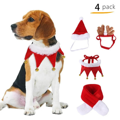 4Pcs Dog Christmas Scarf Bandana Cap Cotton Washable Dog Scarf Bow Tie bibs Santa Costume Pet Cat Dog hat XMAS party Accessories - Annie Paw WearcostumesAnniePaw Wear