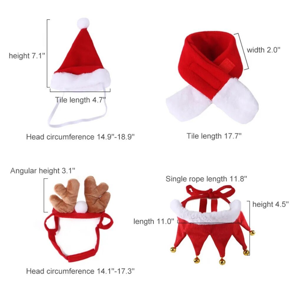 4Pcs Dog Christmas Scarf Bandana Cap Cotton Washable Dog Scarf Bow Tie bibs Santa Costume Pet Cat Dog hat XMAS party Accessories - Annie Paw WearcostumesAnniePaw Wear