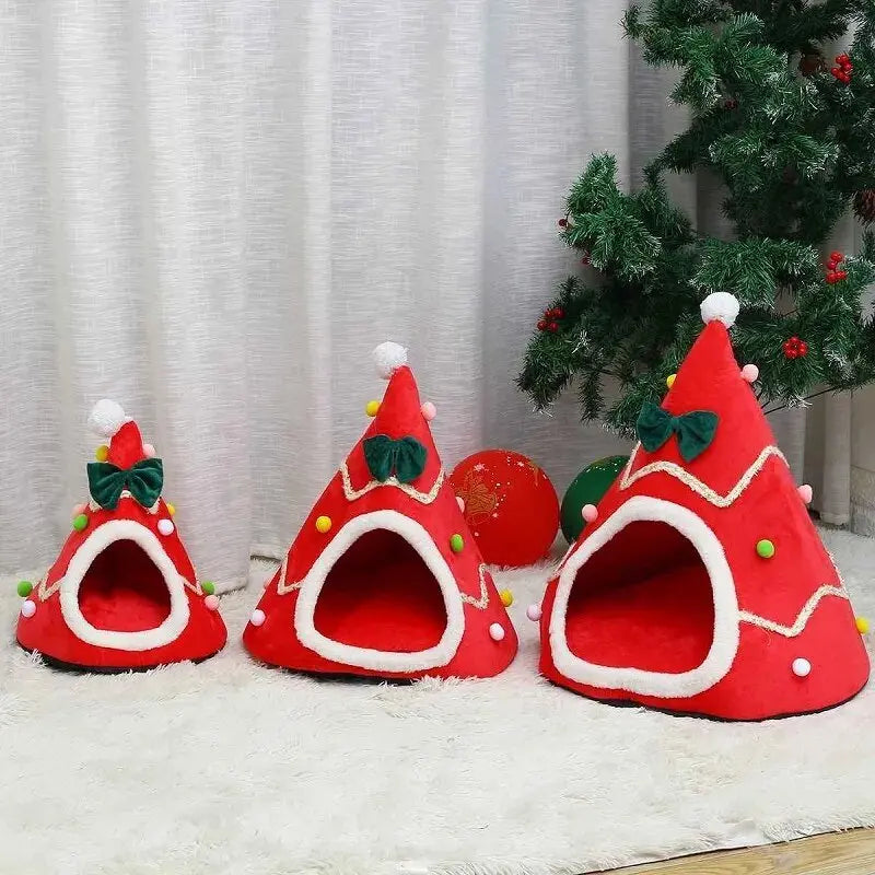 Cat Bed House Christmas Tree Shape Puppy Kennel Washable Cat Mat Kitten Cave Winter Warm Pet Beds for Cats Dogs Pet Accessories - Annie Paw WearHome Dog AccessoriesAnniePaw Wear