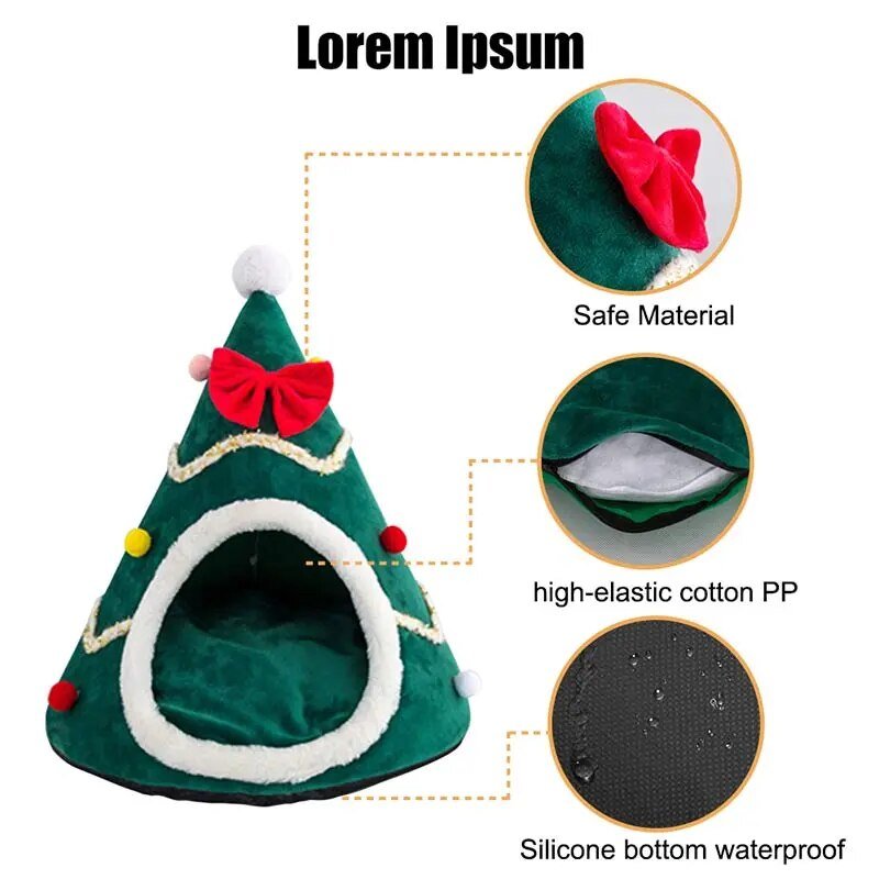 Cat Bed House Christmas Tree Shape Puppy Kennel Washable Cat Mat Kitten Cave Winter Warm Pet Beds for Cats Dogs Pet Accessories - Annie Paw WearHome Dog AccessoriesAnniePaw Wear