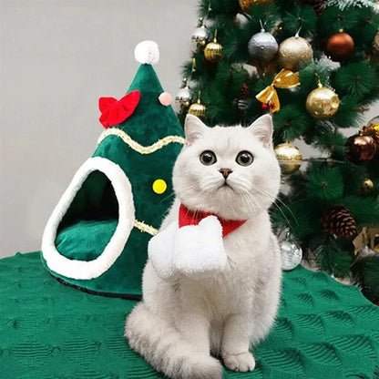 Cat Bed House Christmas Tree Shape Puppy Kennel Washable Cat Mat Kitten Cave Winter Warm Pet Beds for Cats Dogs Pet Accessories - Annie Paw WearHome Dog AccessoriesAnniePaw Wear