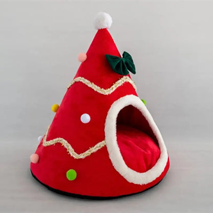 Cat Bed House Christmas Tree Shape Puppy Kennel Washable Cat Mat Kitten Cave Winter Warm Pet Beds for Cats Dogs Pet Accessories - Annie Paw WearHome Dog AccessoriesAnniePaw Wear