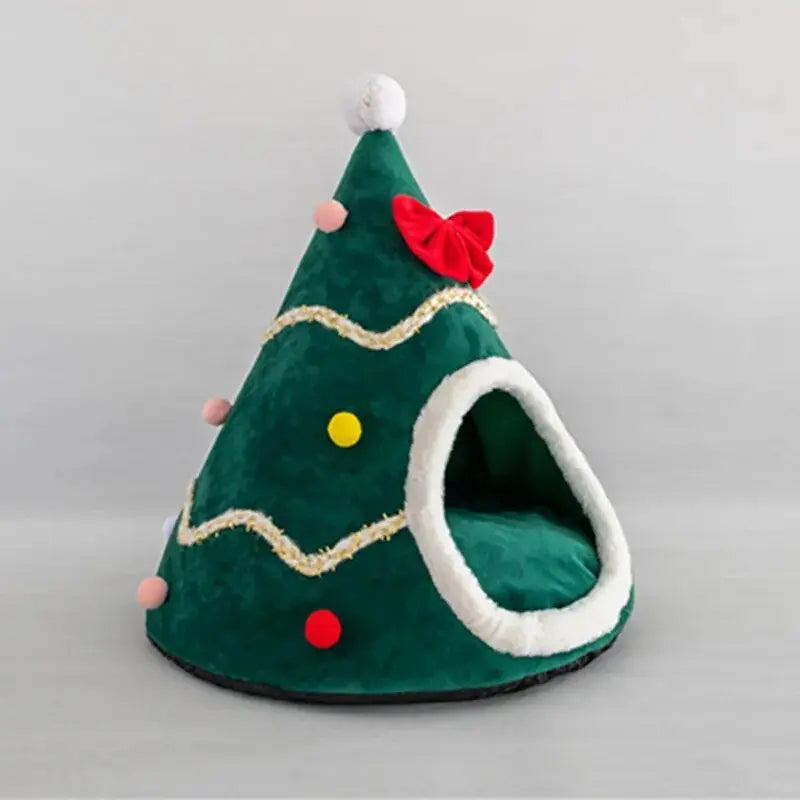 Cat Bed House Christmas Tree Shape Puppy Kennel Washable Cat Mat Kitten Cave Winter Warm Pet Beds for Cats Dogs Pet Accessories - Annie Paw WearHome Dog AccessoriesAnniePaw Wear