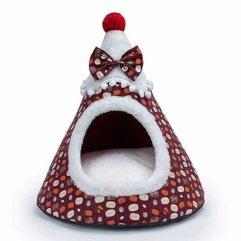 Cat Bed House Christmas Tree Shape Puppy Kennel Washable Cat Mat Kitten Cave Winter Warm Pet Beds for Cats Dogs Pet Accessories - Annie Paw WearHome Dog AccessoriesAnniePaw Wear