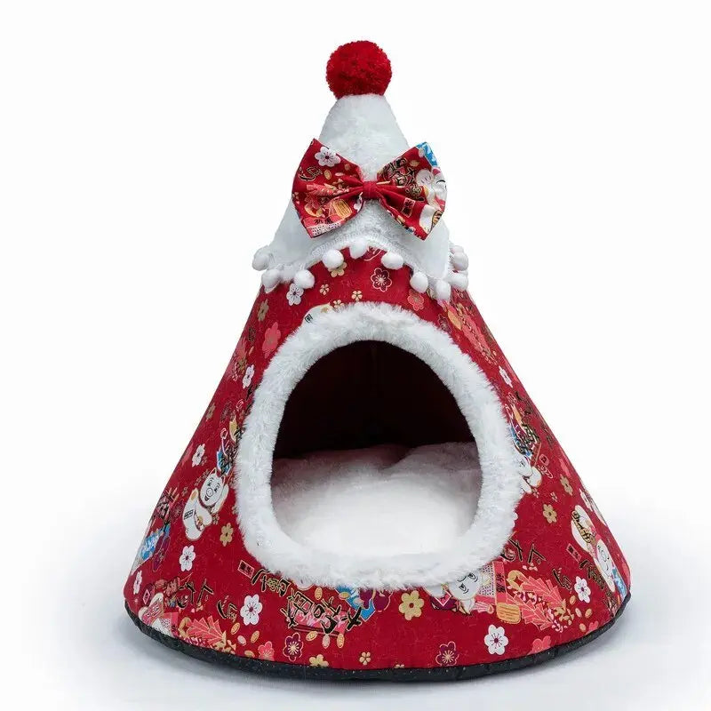 Cat Bed House Christmas Tree Shape Puppy Kennel Washable Cat Mat Kitten Cave Winter Warm Pet Beds for Cats Dogs Pet Accessories - Annie Paw WearHome Dog AccessoriesAnniePaw Wear