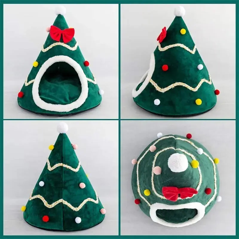 Cat Bed House Christmas Tree Shape Puppy Kennel Washable Cat Mat Kitten Cave Winter Warm Pet Beds for Cats Dogs Pet Accessories - Annie Paw WearHome Dog AccessoriesAnniePaw Wear