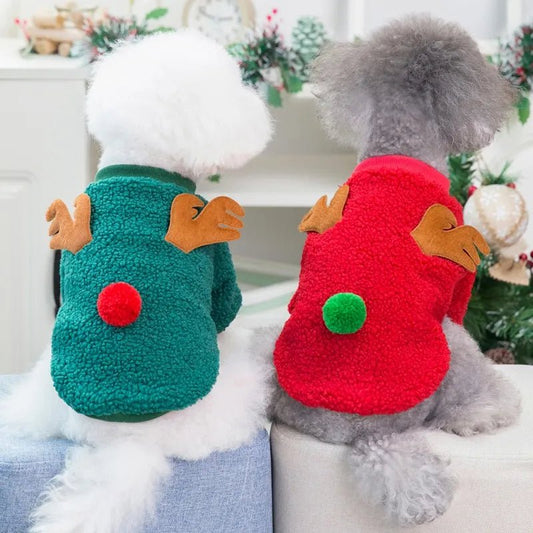 Christmas Reindeer Fleece Sweatshirt: Festive Winter Coat for Small and Medium Dogs - Annie Paw WearcostumesAnniePaw Wear