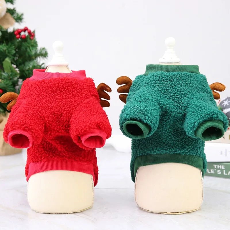 Christmas Reindeer Fleece Sweatshirt: Festive Winter Coat for Small and Medium Dogs - Annie Paw WearcostumesAnniePaw Wear