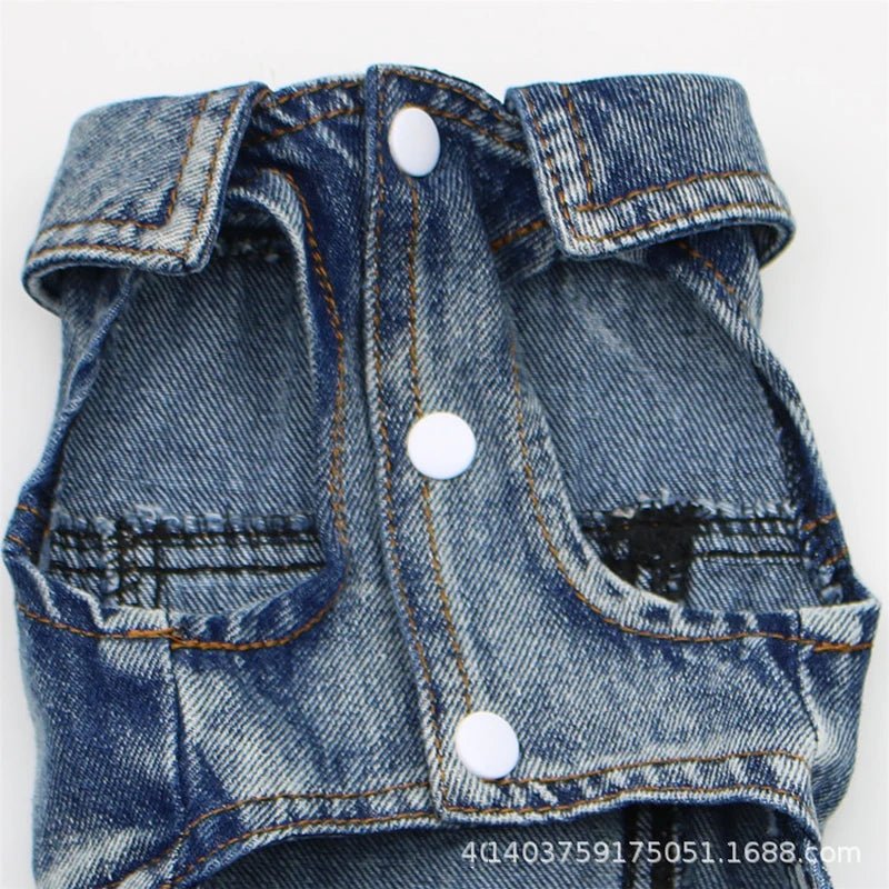 Dog Jeans Jacket Cool Puppy Denim Dog Shirts for Small Medium Dogs Cats Lapel Harness Vests Washed Scratch Design Dog Clothes - Annie Paw WearWinter OutwearAnnie Paw Wear