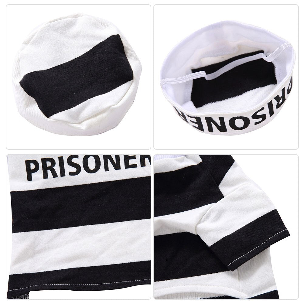 Dog Prisoner Halloween Costume Party Cosplay Jailbird Clothes with Hat for Pug Chihuahua - Annie Paw WearcostumesAnniePaw Wear