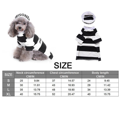 Dog Prisoner Halloween Costume Party Cosplay Jailbird Clothes with Hat for Pug Chihuahua - Annie Paw WearcostumesAnniePaw Wear