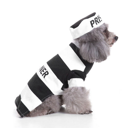 Dog Prisoner Halloween Costume Party Cosplay Jailbird Clothes with Hat for Pug Chihuahua - Annie Paw WearcostumesAnniePaw Wear