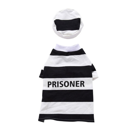 Dog Prisoner Halloween Costume Party Cosplay Jailbird Clothes with Hat for Pug Chihuahua - Annie Paw WearcostumesAnniePaw Wear