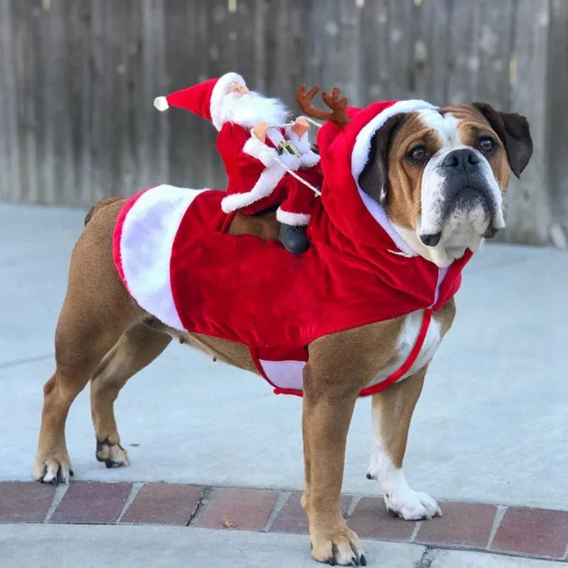 Fun Pet Dog Christmas clothes Santa Claus riding a deer Jacket Coat Pets Christmas Dog Apparel Costumes for Big Dog Small Dog - Annie Paw WearcostumesAnniePaw Wear