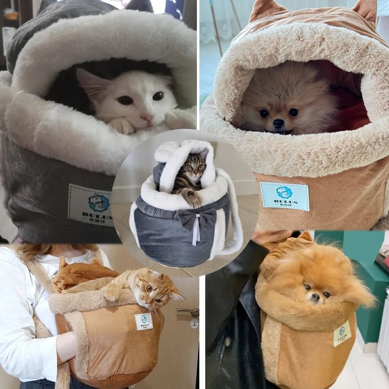 Anniepaw Pet Carrier Bag Small Cat Dogs Backpack Winter Warm Soft Plush Carry Pets Cage Walking Outdoor Travel Kitten Hanging Chest Bag