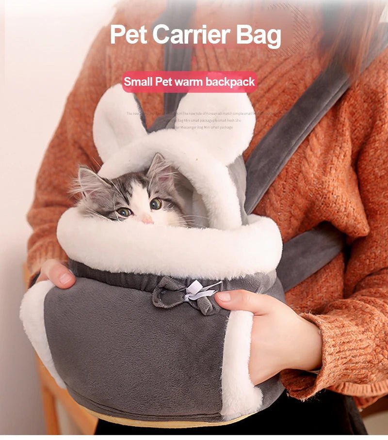 Anniepaw Pet Carrier Bag Small Cat Dogs Backpack Winter Warm Soft Plush Carry Pets Cage Walking Outdoor Travel Kitten Hanging Chest Bag