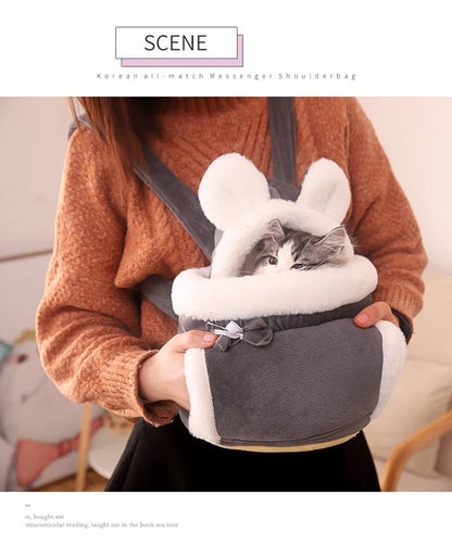 Anniepaw Pet Carrier Bag Small Cat Dogs Backpack Winter Warm Soft Plush Carry Pets Cage Walking Outdoor Travel Kitten Hanging Chest Bag