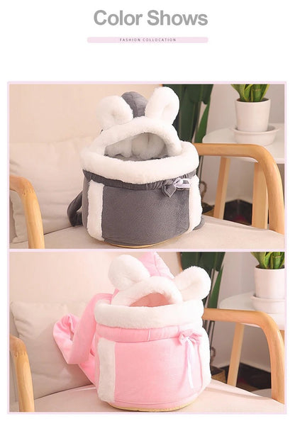 Anniepaw Pet Carrier Bag Small Cat Dogs Backpack Winter Warm Soft Plush Carry Pets Cage Walking Outdoor Travel Kitten Hanging Chest Bag