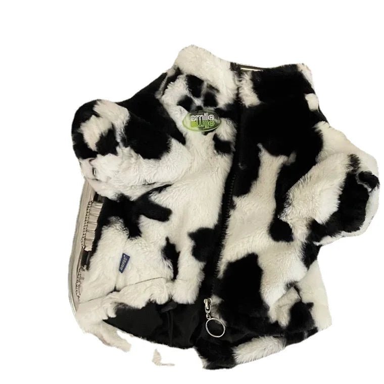 Anniepaw Pet Dog Coat for Small Medium Dogs Cow Pattern Plush Thickening Dog Clothes Winter Warm Dog Coat Jacket French Bulldog Clothing AnniePaw Wear