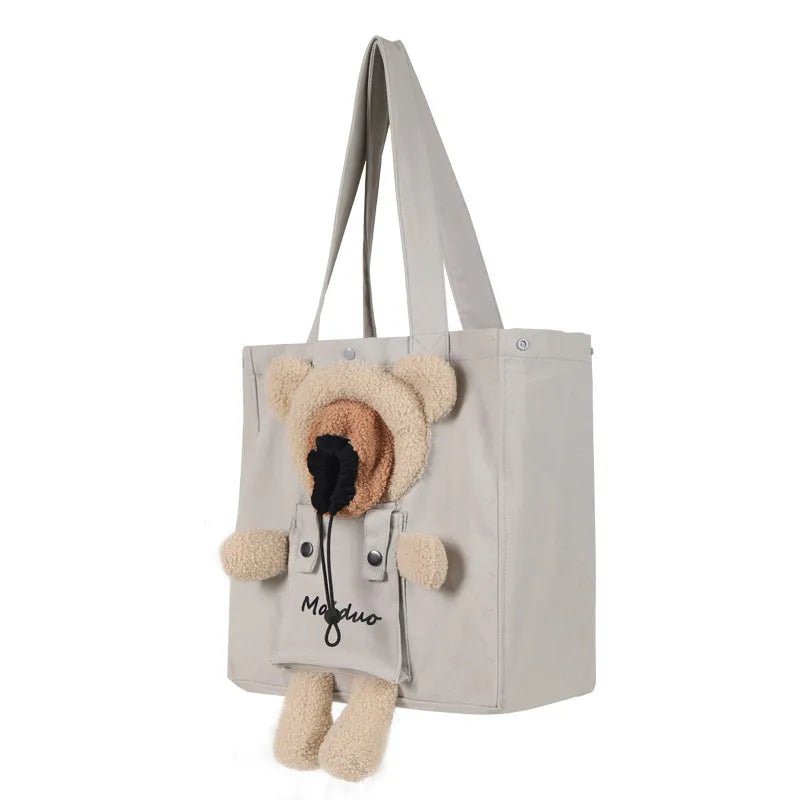 Anniepaw Cute Bear Pet Go Bag Portable Canvas Single Shoulder Carrier for Small Dogs Cats