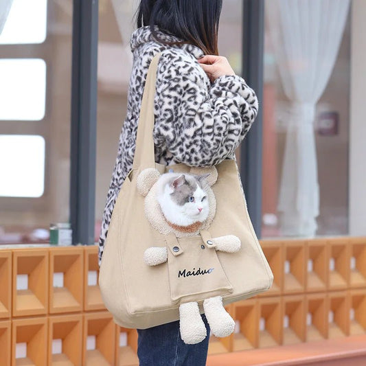 Anniepaw Cute Bear Pet Go Bag Portable Canvas Single Shoulder Carrier for Small Dogs Cats AnniePaw Wear