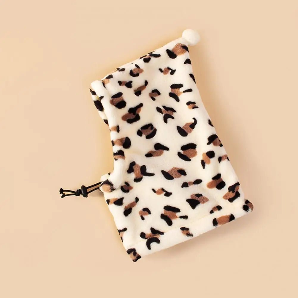 Anniepaw Pet Hat Leopard Pattern Winter Neck And Ear Warmer Adjustable Winter Dog Hat Soft Comfortable Neck Ear Protector Pet Supplies AnniePaw Wear