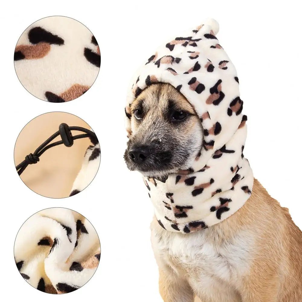 Anniepaw Pet Hat Leopard Pattern Winter Neck And Ear Warmer Adjustable Winter Dog Hat Soft Comfortable Neck Ear Protector Pet Supplies AnniePaw Wear
