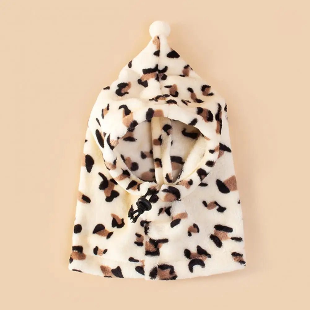 Anniepaw Pet Hat Leopard Pattern Winter Neck And Ear Warmer Adjustable Winter Dog Hat Soft Comfortable Neck Ear Protector Pet Supplies AnniePaw Wear