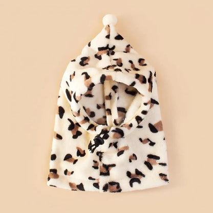 Anniepaw Pet Hat Leopard Pattern Winter Neck And Ear Warmer Adjustable Winter Dog Hat Soft Comfortable Neck Ear Protector Pet Supplies AnniePaw Wear