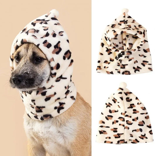 Anniepaw Pet Hat Leopard Pattern Winter Neck And Ear Warmer Adjustable Winter Dog Hat Soft Comfortable Neck Ear Protector Pet Supplies AnniePaw Wear