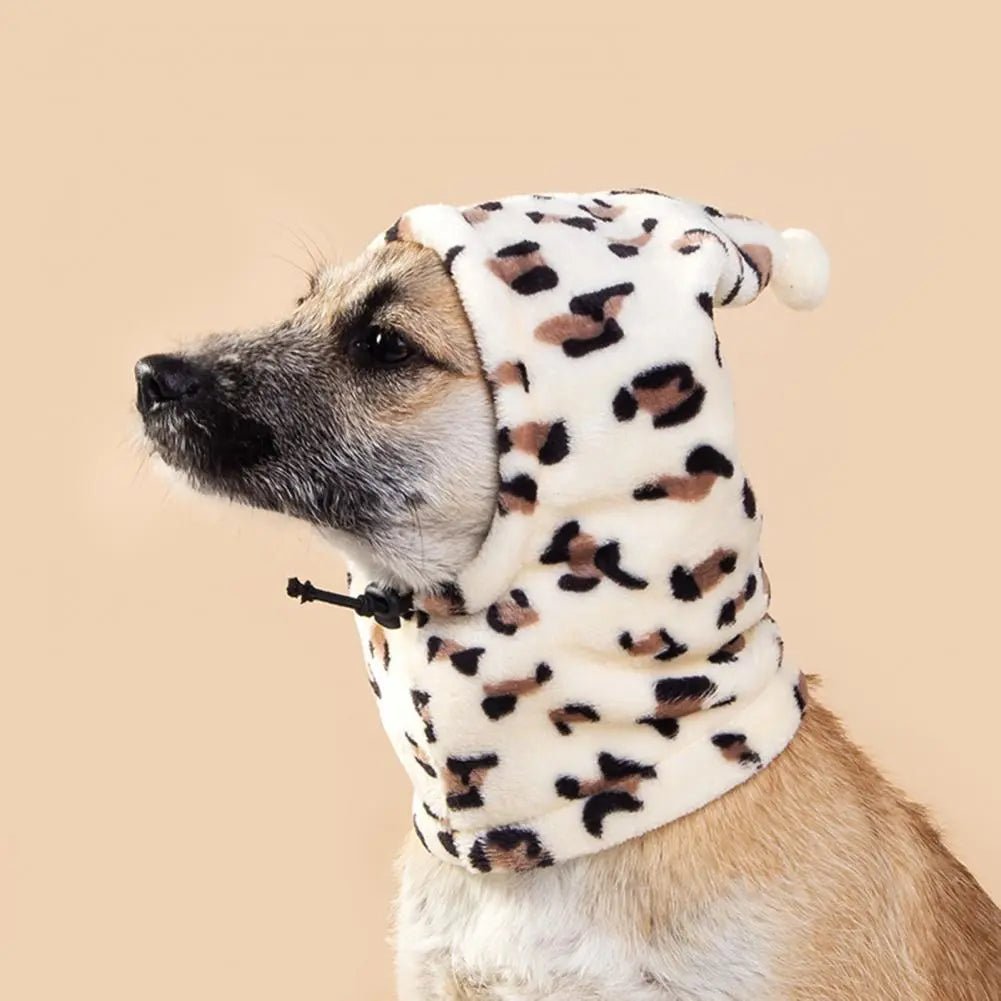Anniepaw Pet Hat Leopard Pattern Winter Neck And Ear Warmer Adjustable Winter Dog Hat Soft Comfortable Neck Ear Protector Pet Supplies AnniePaw Wear