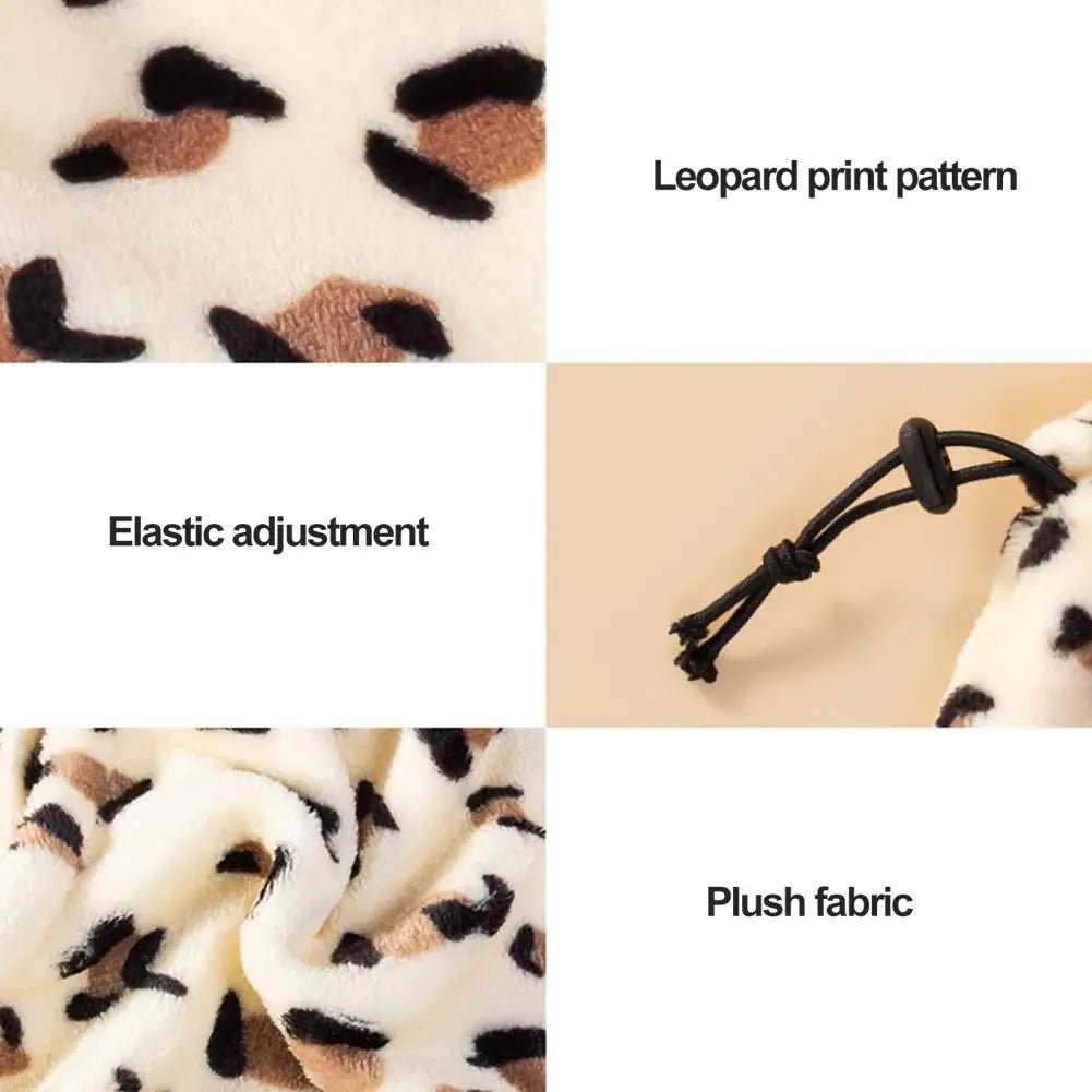 Anniepaw Pet Hat Leopard Pattern Winter Neck And Ear Warmer Adjustable Winter Dog Hat Soft Comfortable Neck Ear Protector Pet Supplies AnniePaw Wear