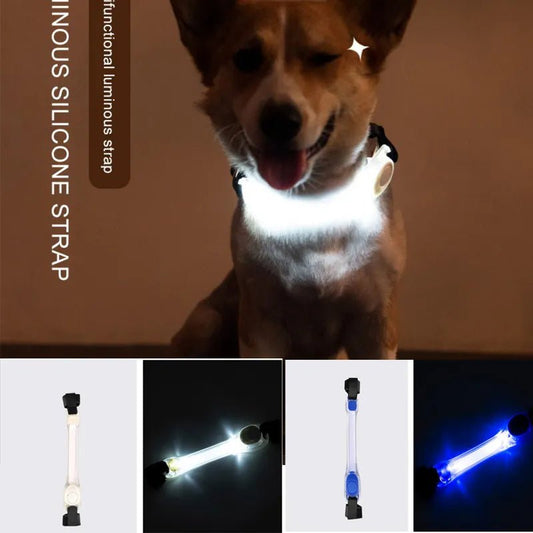 Anniepaw  Multi-function Traction Rope Luminous Collar Strap Button Batteries LED Dog Collar For Anti-Lost/Avoid Car Accident