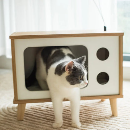 Anniepaw PRetro TV Cat Condo with Jute Scratching Pad & Washable Mat Pet Furniture