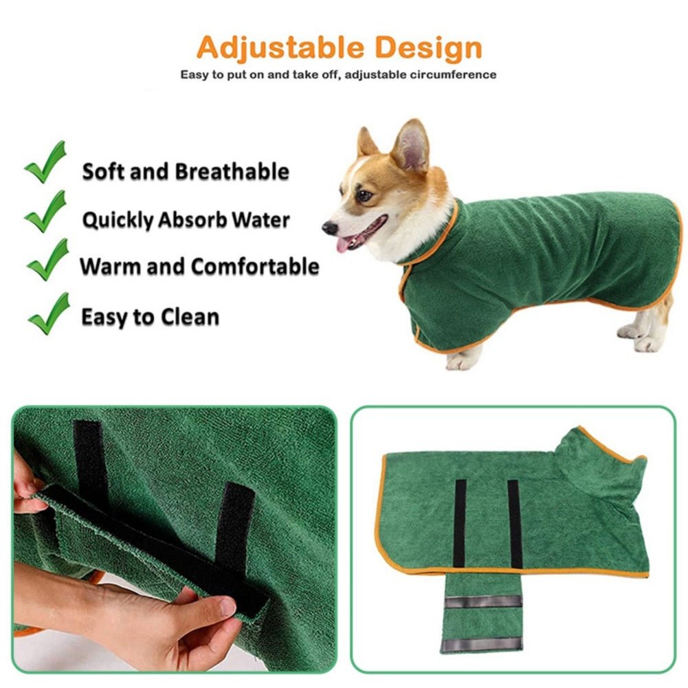 Anniepaw Quick-Drying Dog Bathrobe: Microfiber Absorbent Towel Coat for Dogs & Cats of All Sizes