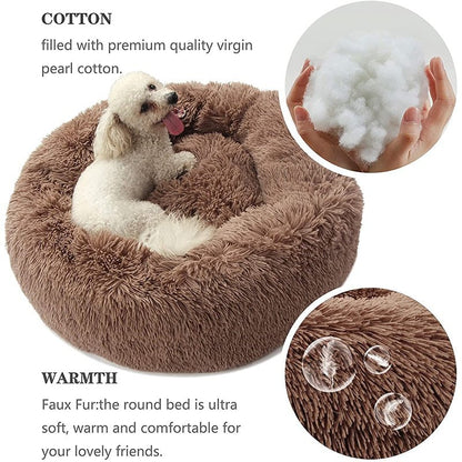 Anniepaw Round Plush Dog Bed Fluffy Sofa for Small to Large Dogs Cat Winter Warm Puppy Cushion