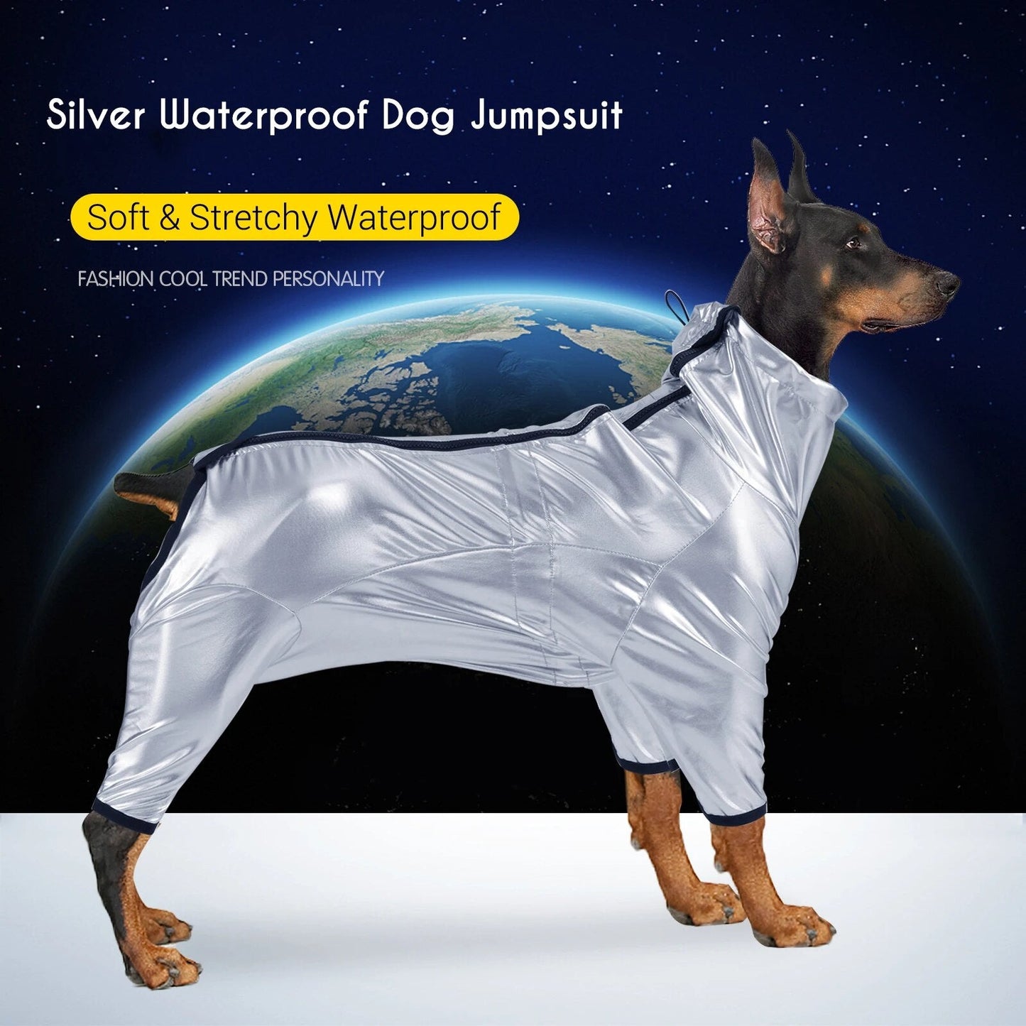 Space Odyssey Silver: Waterproof Dog Jumpsuit for Cool Canines - Annie Paw WearWinter OutwearAnniePaw Wear