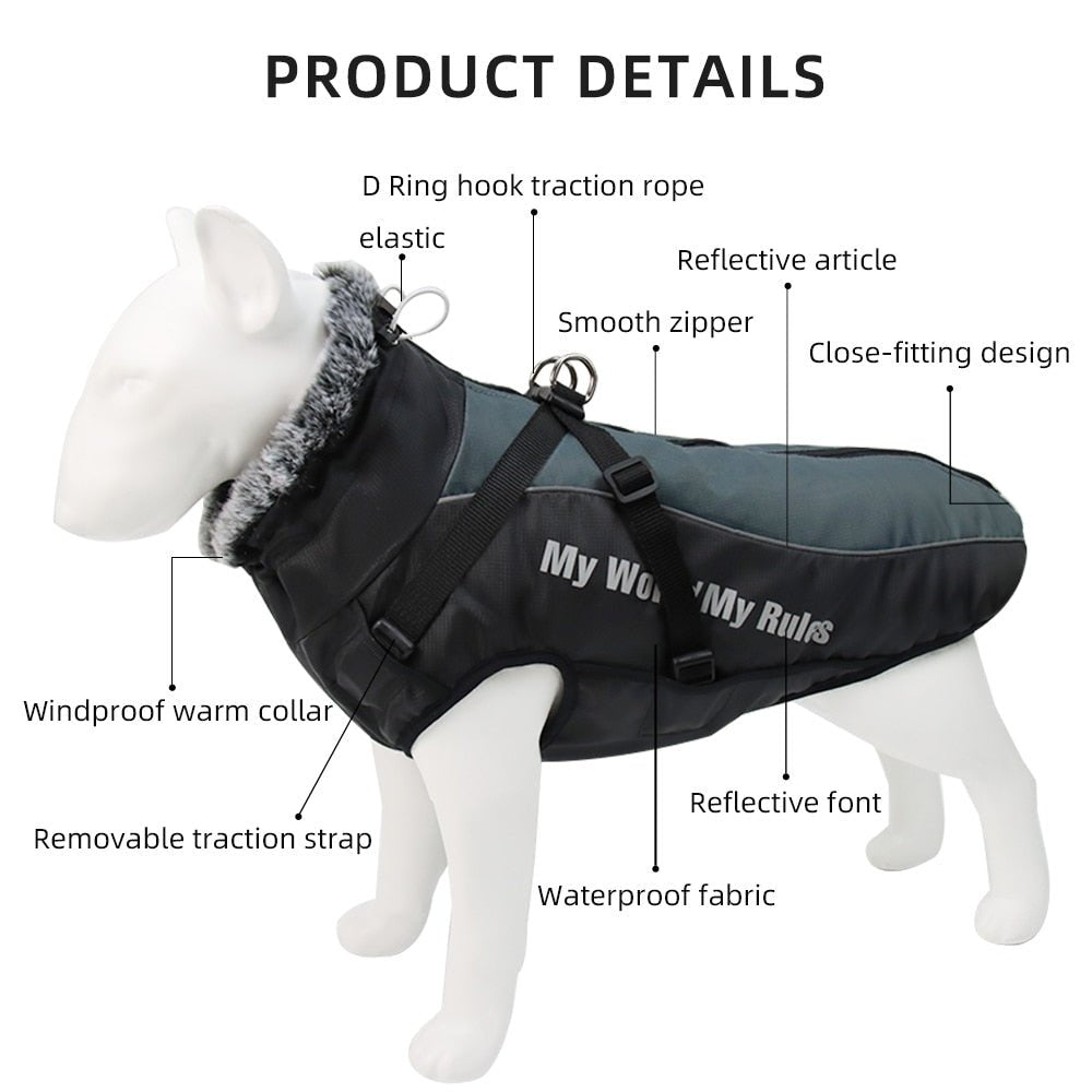 Waterproof Winter Dog Suit with Integrated Harness: Reflective, Windproof Coat for Large Dogs - Annie Paw WearWinter OutwearAnniePaw Wear