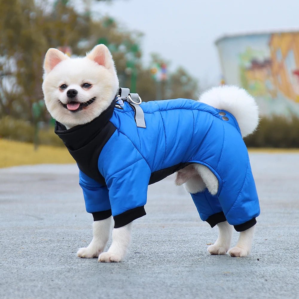 Winter Warm Dog Jacket Reflective Four Legged Clothes Outdoor Waterproof Windproof Traction Harness Jumpsuit French Bulldog Coat - Annie Paw WearWinter OutwearAnnie Paw Wear