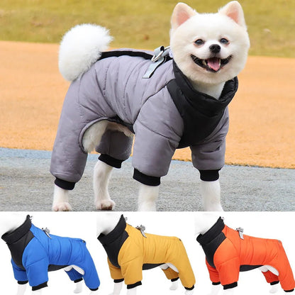 Winter Warm Dog Jacket Reflective Four Legged Clothes Outdoor Waterproof Windproof Traction Harness Jumpsuit French Bulldog Coat - Annie Paw WearWinter OutwearAnnie Paw Wear