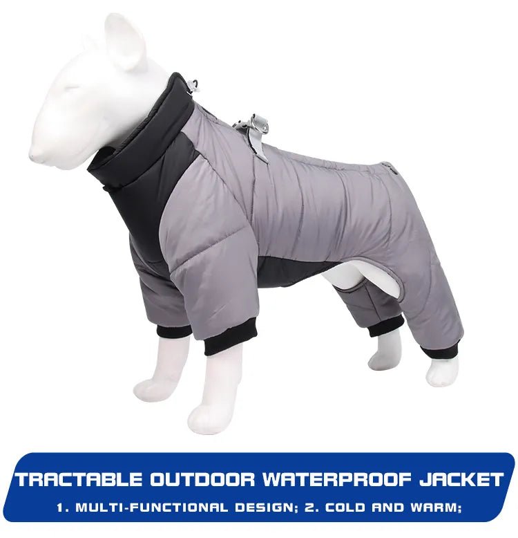 Winter Warm Dog Jacket Reflective Four Legged Clothes Outdoor Waterproof Windproof Traction Harness Jumpsuit French Bulldog Coat - Annie Paw WearWinter OutwearAnnie Paw Wear