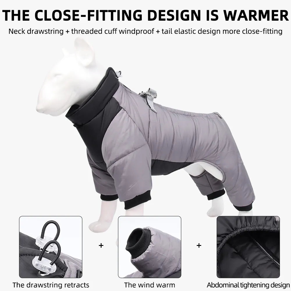 Winter Warm Dog Jacket Reflective Four Legged Clothes Outdoor Waterproof Windproof Traction Harness Jumpsuit French Bulldog Coat - Annie Paw WearWinter OutwearAnnie Paw Wear